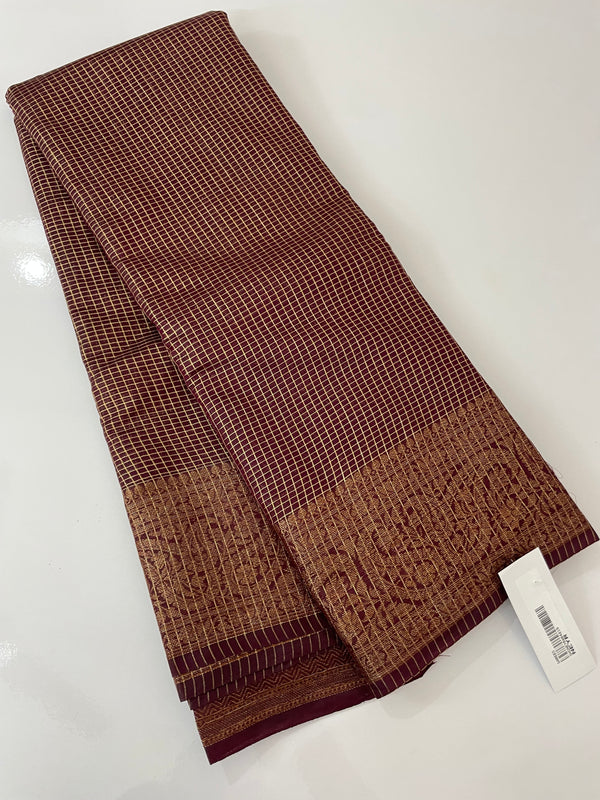 Semi silk saree with checks zari weaving MS81543- Maroon