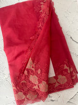 Semi Organza saree with applique borders - MCW799 CrimsonPink