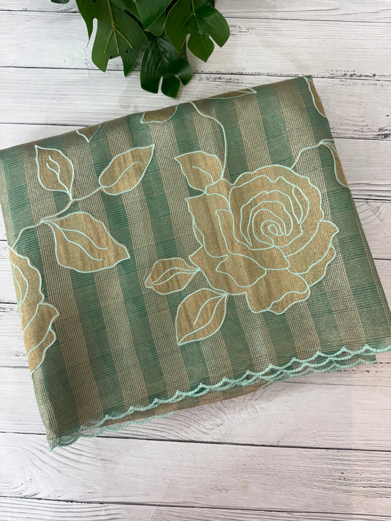 Tissue Silk applique work saree MSH133- JadeGreen