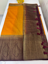 Jute silk sarees with contrast pallu & brocade blouse MJL877
