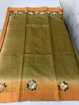Checks Semi tussar saree with hand painting MS3432