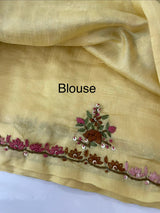 Kanta Handstitched Blended soft tussar silk saree MS90566- Yellow