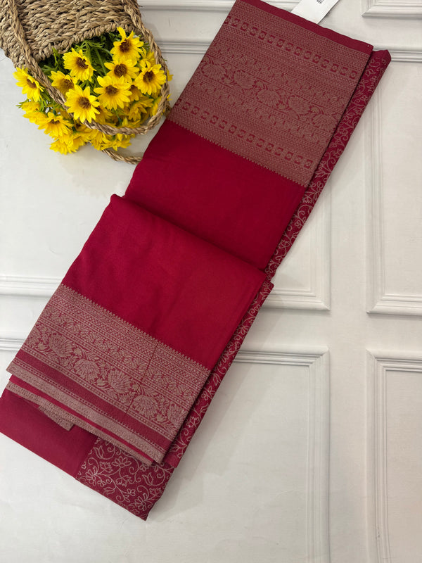 Crepe chiffon saree with brocade blouse - MS1134 MaroonRed