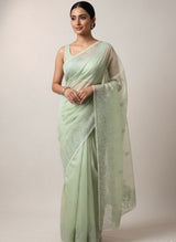 Semi organza saree with lace embroidery MSH117- Pastel PistaGreen