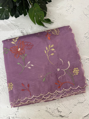 Crush Organza saree with embroidery work MBS699 Lavender