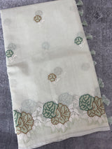 Supernet saree with cross stitch embroidery MSH116- PastelGreen