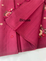 Blended matka tussar silk saree with embroidery - MS90654 Cranberry