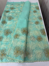 Semi organza saree with thread work - MSH910 CyanBlue
