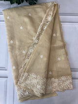 Kosa Tussar silk saree with cutwork borders - SSKW155