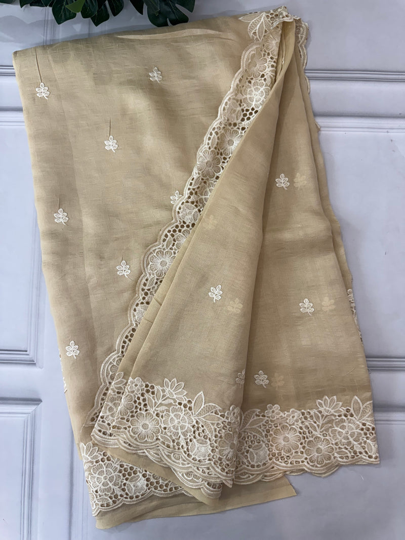 Kosa Tussar silk saree with cutwork borders - SSKW155