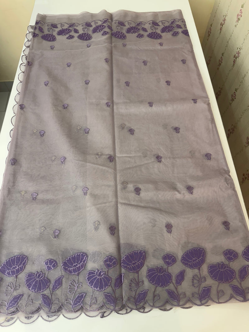 Viscose Organza saree with applique work-MSH103 Mauve