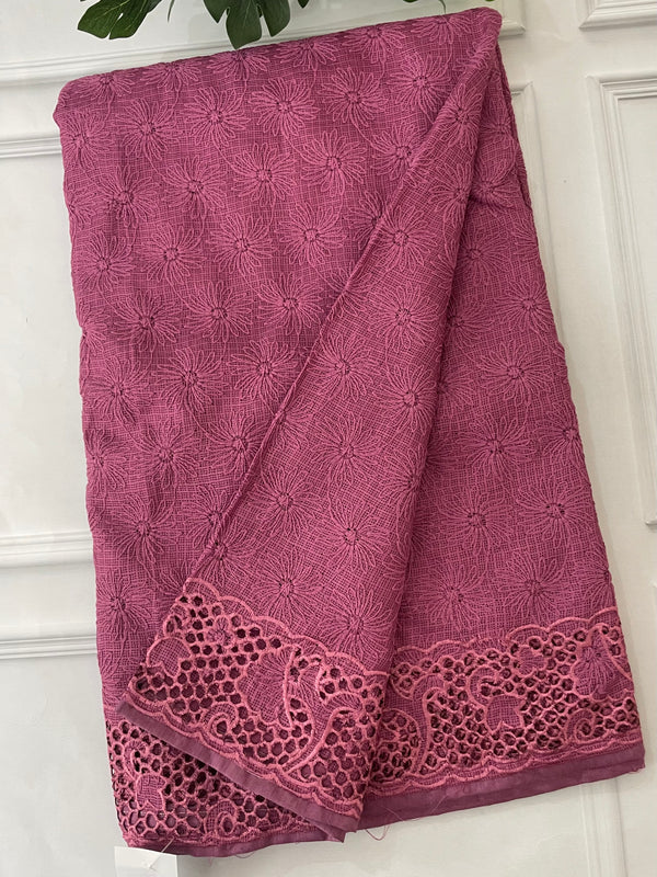 Phulkari NetKota Embroidery saree with single cutwork border - SDFNYMY BerryPink