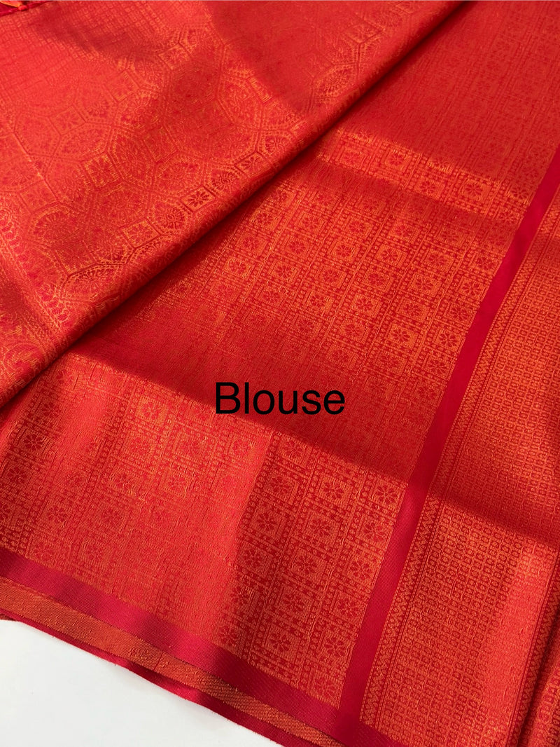 Brocade soft silk saree in copper zari weaving  MS6771