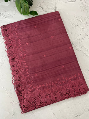 Blended tussar saree with cutwork -MSHK678 Burgundy