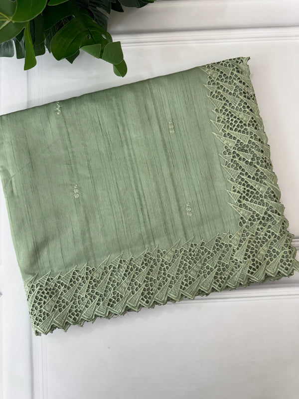 Blended tussar saree with cutwork - MSHK130 DustyGreen