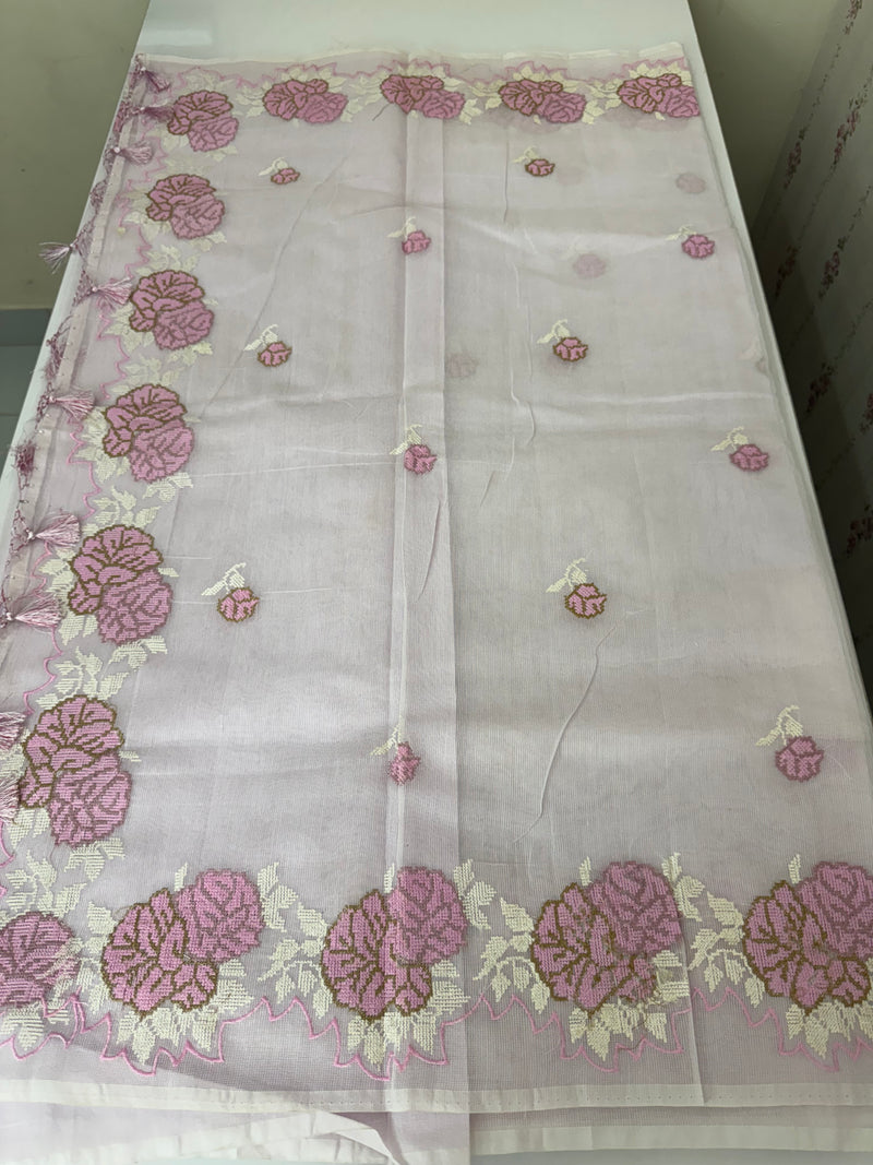 Supernet saree with cross stitch embroidery MSH116- Lavender