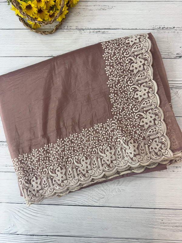 Crush Organza embroidery saree MS9739- DuskyNudeMauve