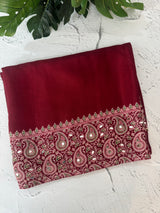 Semi modal silk saree with mirror work - MMB502 Maroon