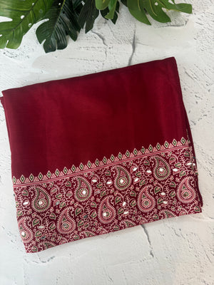 Semi modal silk saree with mirror work - MMB502 Maroon