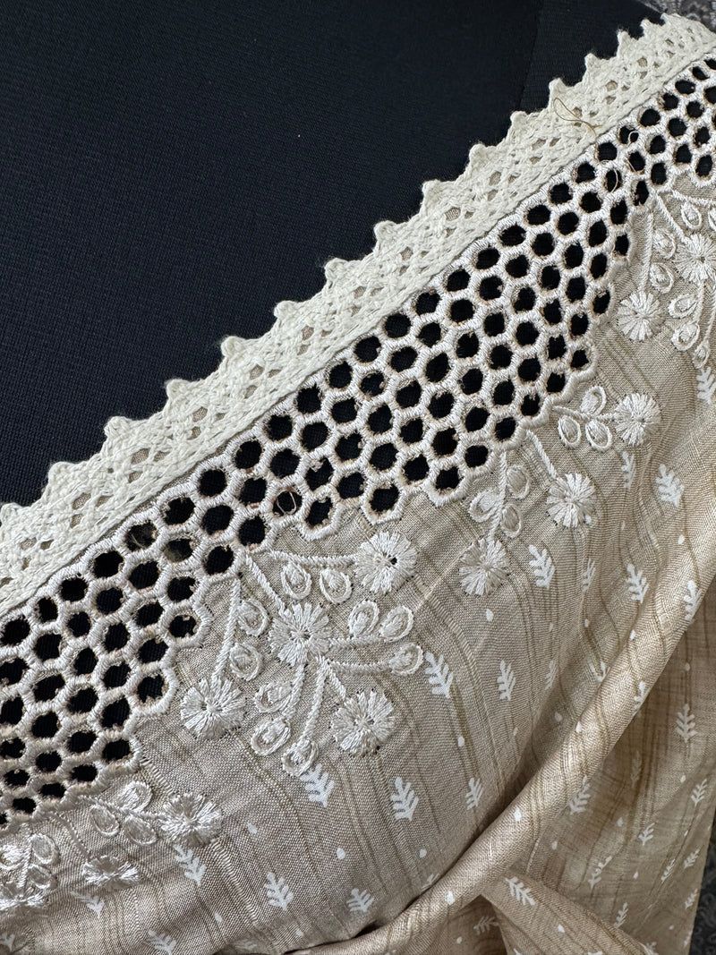 Cutwork blended tussar saree MTS608 - Beige