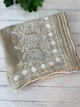 Chikankari Georgette - Organza saree with  MS15768 Beige