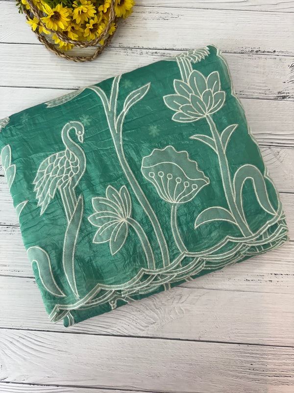 Crush Organza Applique work saree MS14987- SeaGreen(Design 2)
