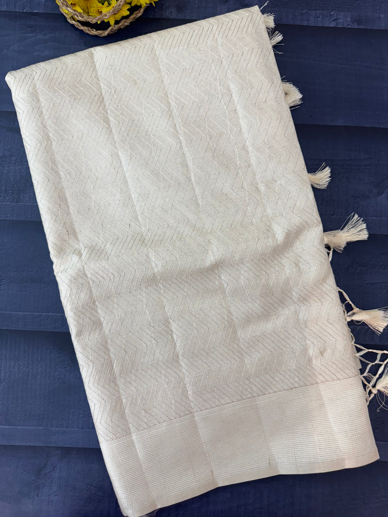 Blended tussar saree with embriodery - MS8665 Cream