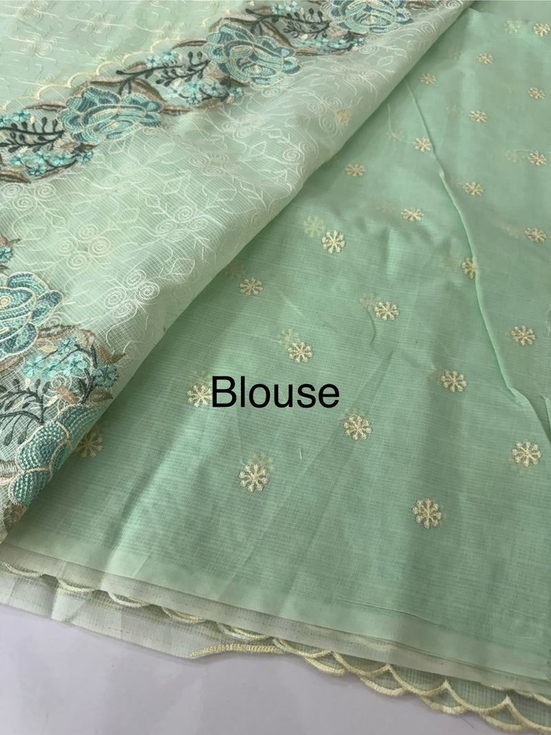 Phulkari NetKota embroidery saree - MSH126 Pastel PistaGreen