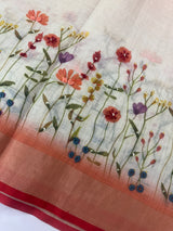 Handworked floral digital printed semi Linen Saree MS14775 (1)
