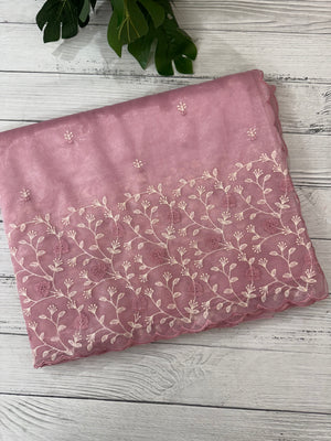 Glassy tissue organza saree with embroidery FKSF133- PastelPink