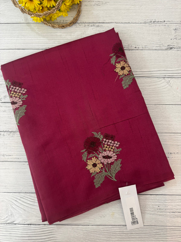 Blended tussar silk saree with embroidery - MS90654 Cranberry