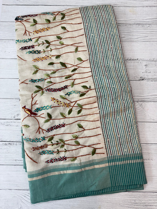 Blended tussar silk saree with hand embroidery MS40488