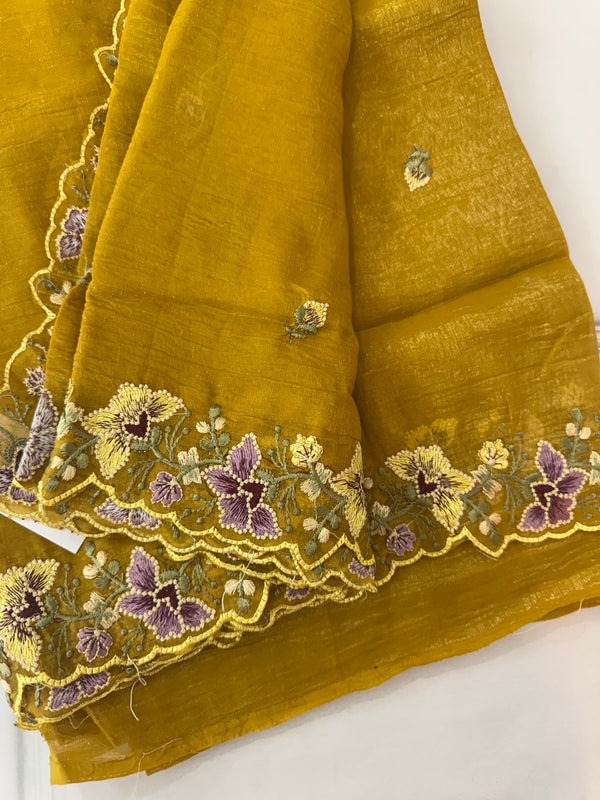 Crush chiffon georgette saree with embriodery borders SVVNYYY Mustard