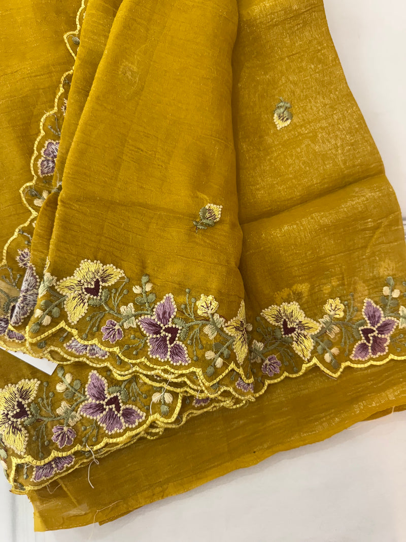 Crush chiffon georgette saree with embriodery borders SVVNYYY Mustard