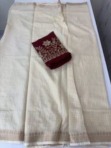 Crepe chiffon saree with handworked blouse MS40099 Cream to MaroonRed