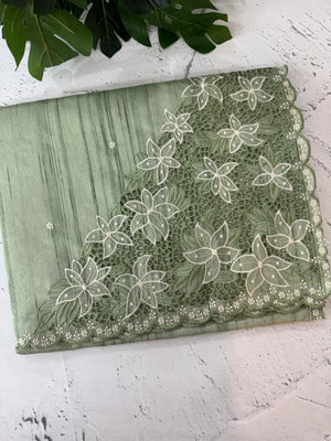 Cutwork Semi tussar saree MTSS680 - DuskyGreen