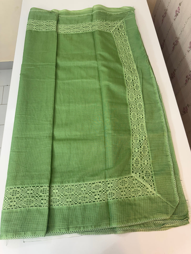 Kota saree with crochet work and lace border MCJ879 LightGreen