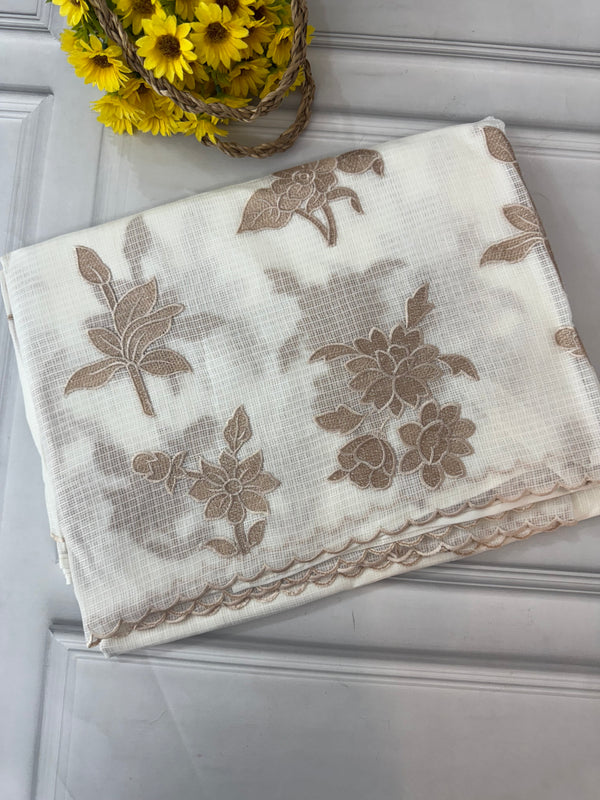 Soft kota silk saree with embroidery and scalloped border MS15232