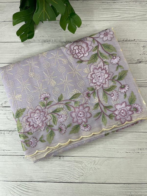 Phulkari NetKota embroidery saree - MSH126 Lavender