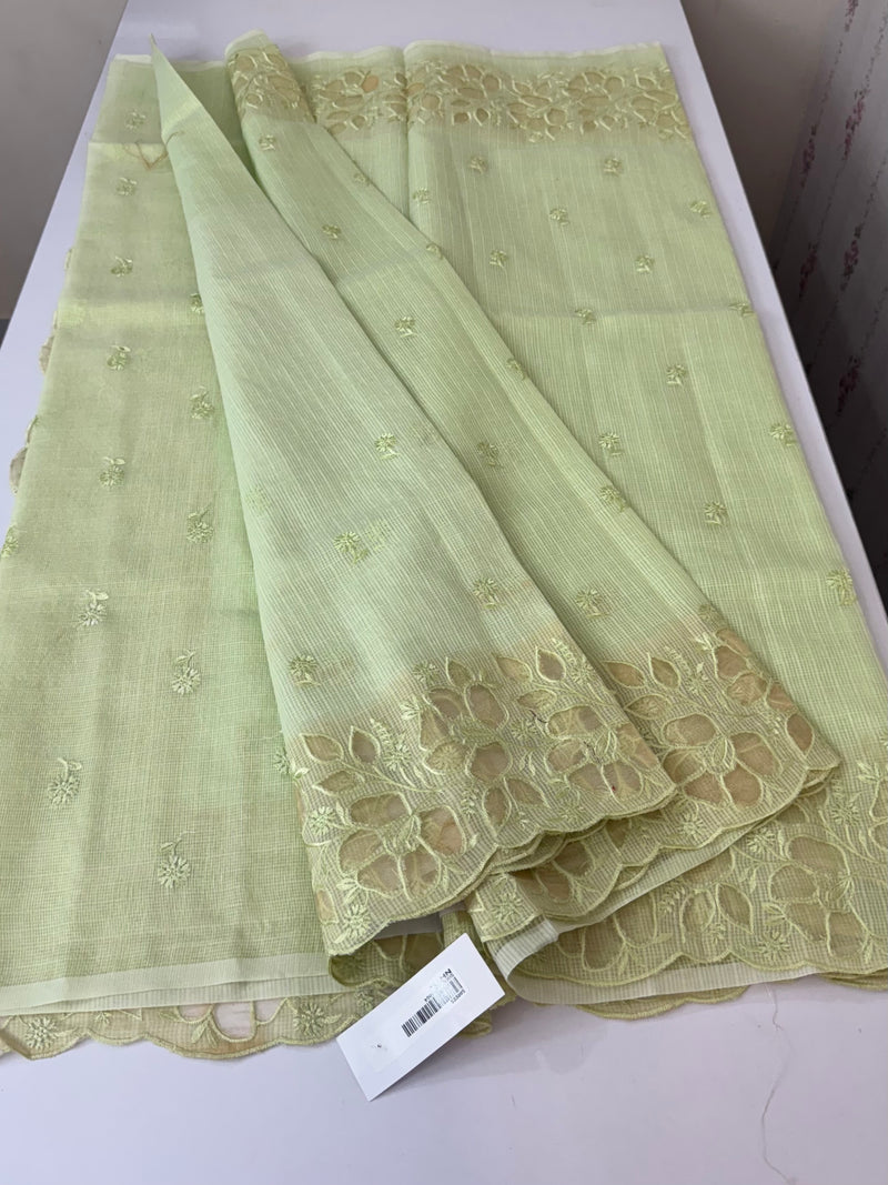 Soft kota silk saree with applique work MS85432 PastelGreen