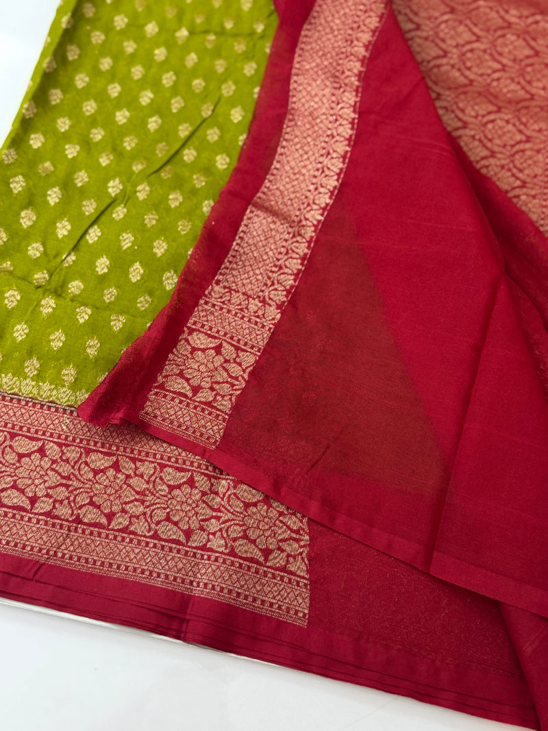 Banarasi viscose Georgette saree MKGS611 - ParrotGreen to Maroon