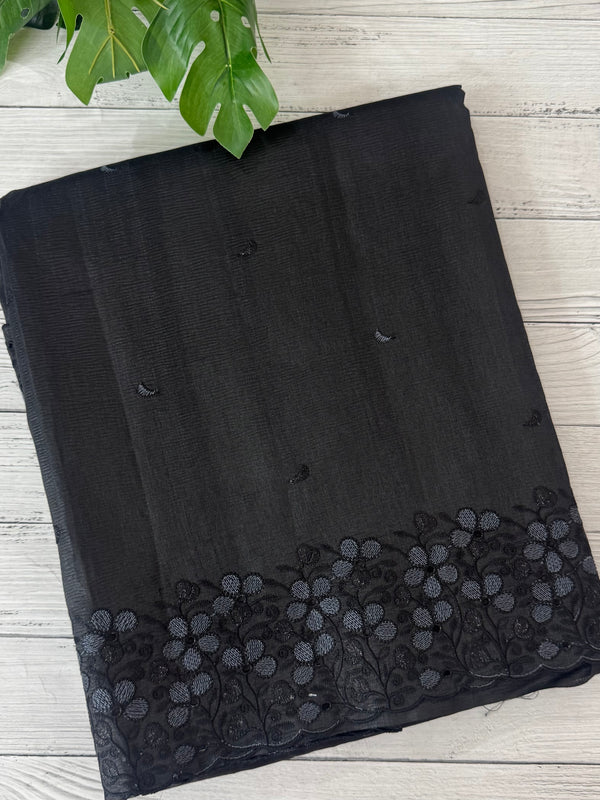 Crushed Blended tussar silk saree with embroidery- MSB7982 Black