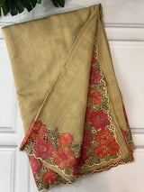 Blended Tussar georgette saree with cutwork borders - MS14140 GoldenCream