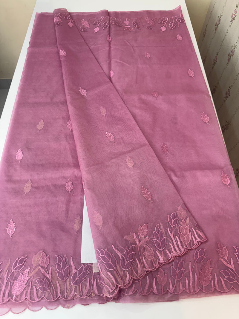 Viscose Organza saree with applique work-MSH103 OnionPink