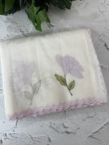 Moonga checks saree with applique work MS81789 - White to Lavender