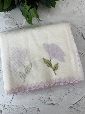Moonga checks saree with applique work MS81789 - White to Lavender