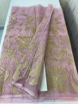 Organza saree with tissue applique work MS5081 Pink