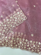 Glassy tissue organza saree with embroidery FKSF88- Pink 2