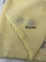Soft crush Organza saree with applique work MBS679- ButterYellow
