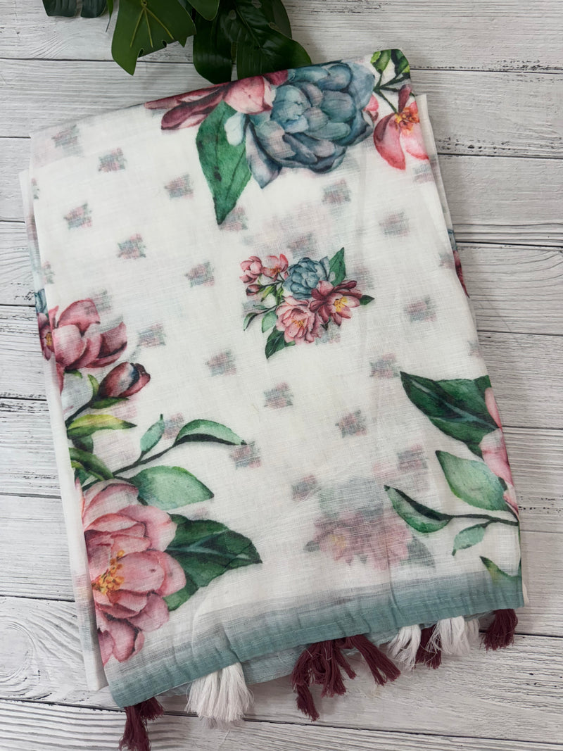 Digital printed semi Linen Saree MLS615- 19